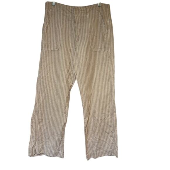 GAP Pants - GAP Women's 10 High Rise Khaki Striped Wide Leg Pants Linen Cotton Boho Coastal